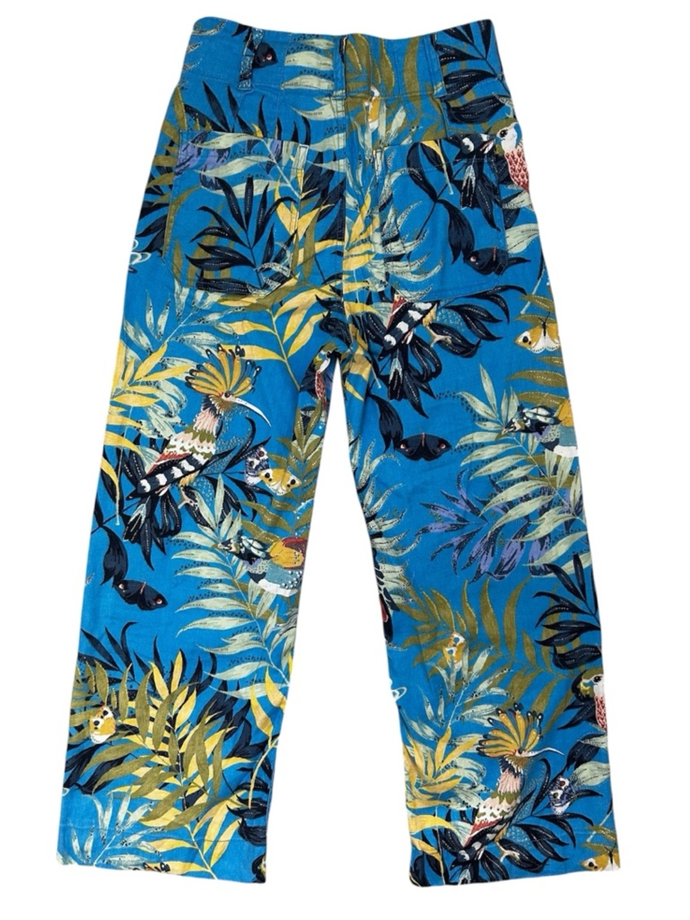 Anthropologie Maeve Colette Cropped Linen Wide-Leg Pants Tropical Print Size 0 - Picture 4 of 7